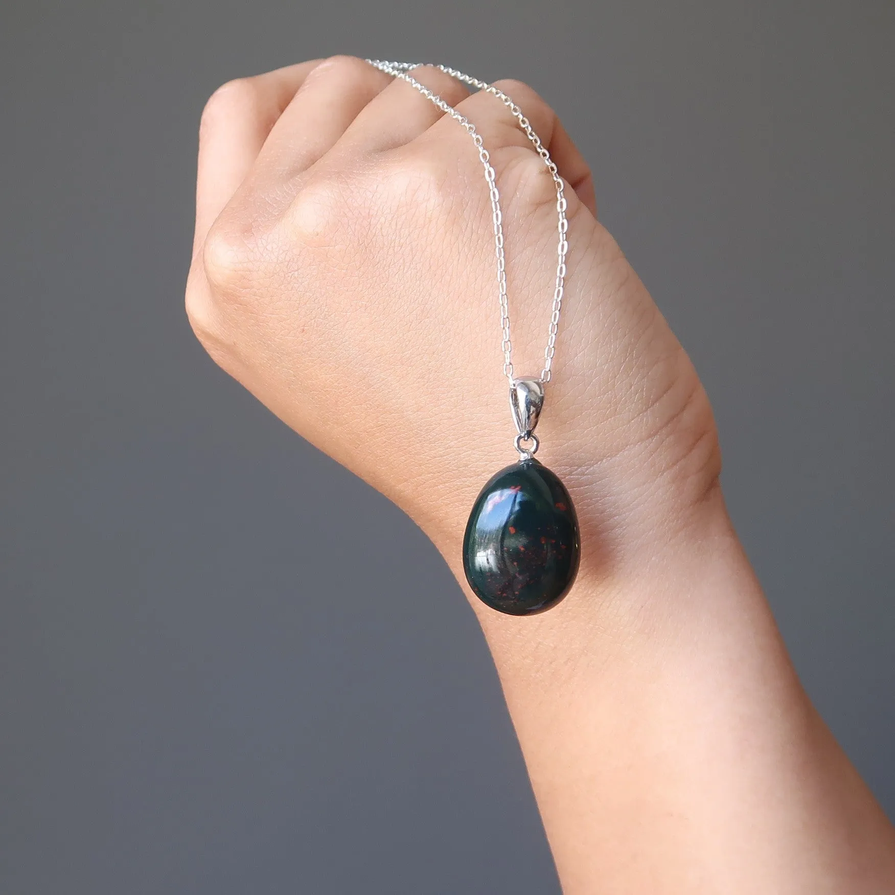 Bloodstone Necklace Sterling Silver Genuine Green Red Gemstone Charm