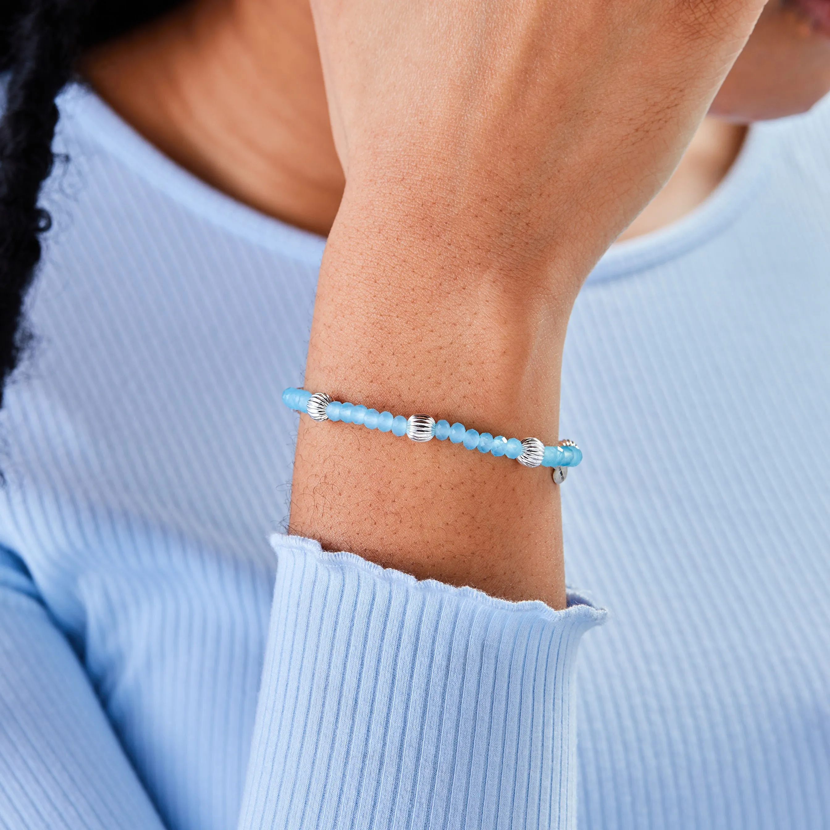 Blue Beaded Stretch Bracelet, Medium