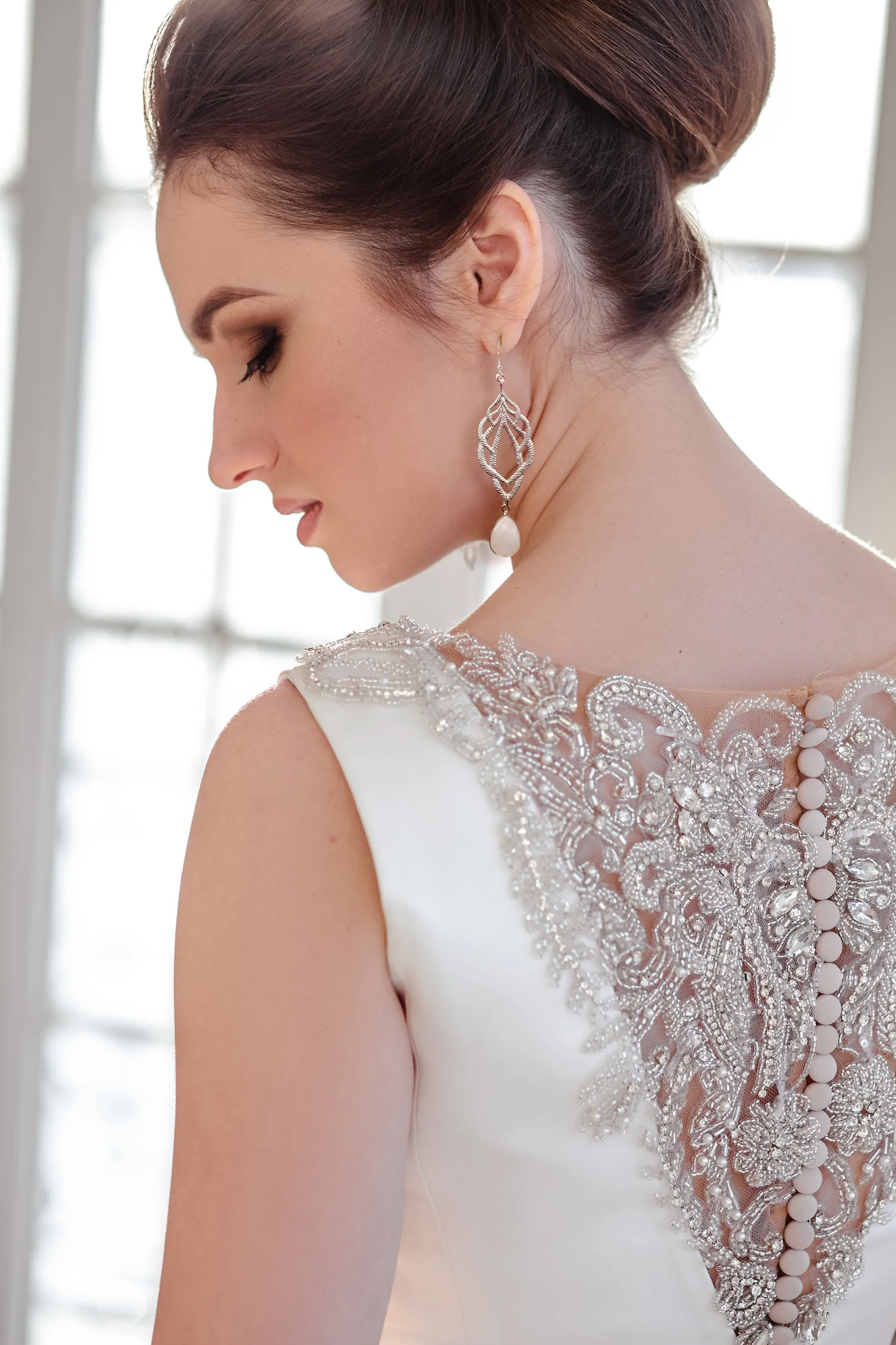 Bride Earrings, Long Moonstone Earrings, Crystal Dangle Earrings for Bride