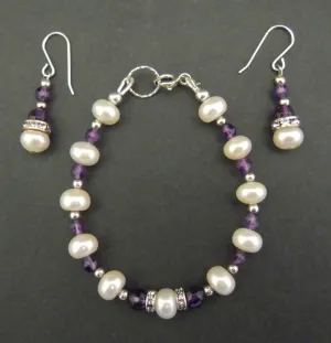 Bridget: Pearl and crystal bracelet-earring set (024)