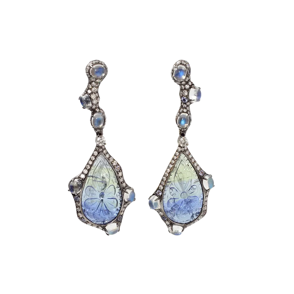 Carved Tanzanite And Moonstone Earrings