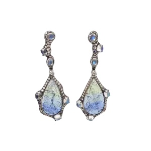 Carved Tanzanite And Moonstone Earrings