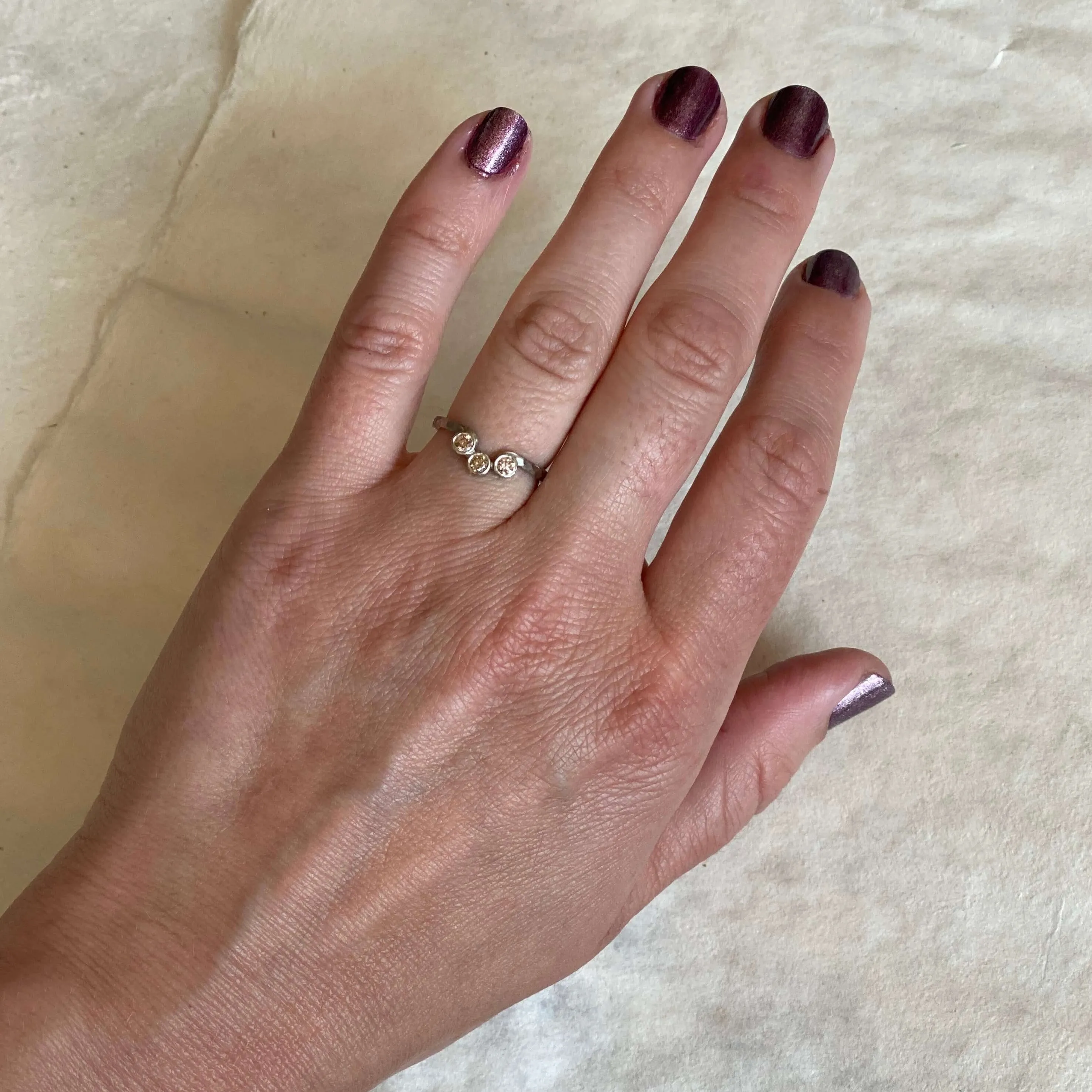 Champagne Diamond Contour Stacking Ring in Palladium White Gold