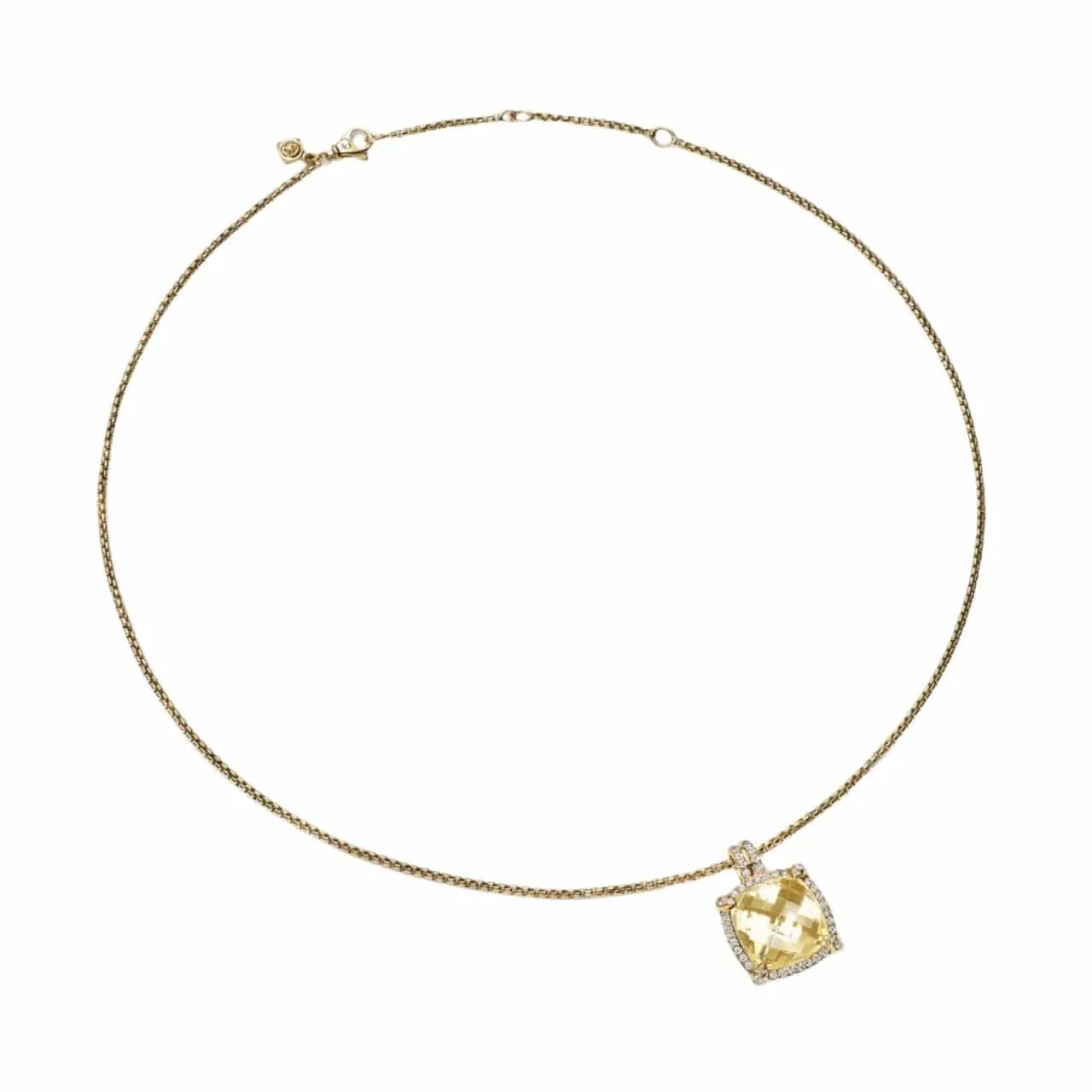 Chatelaine® Pavé Bezel Pendant Necklace 18K Yellow Gold with Champagne Citrine and Diamonds, 14mm