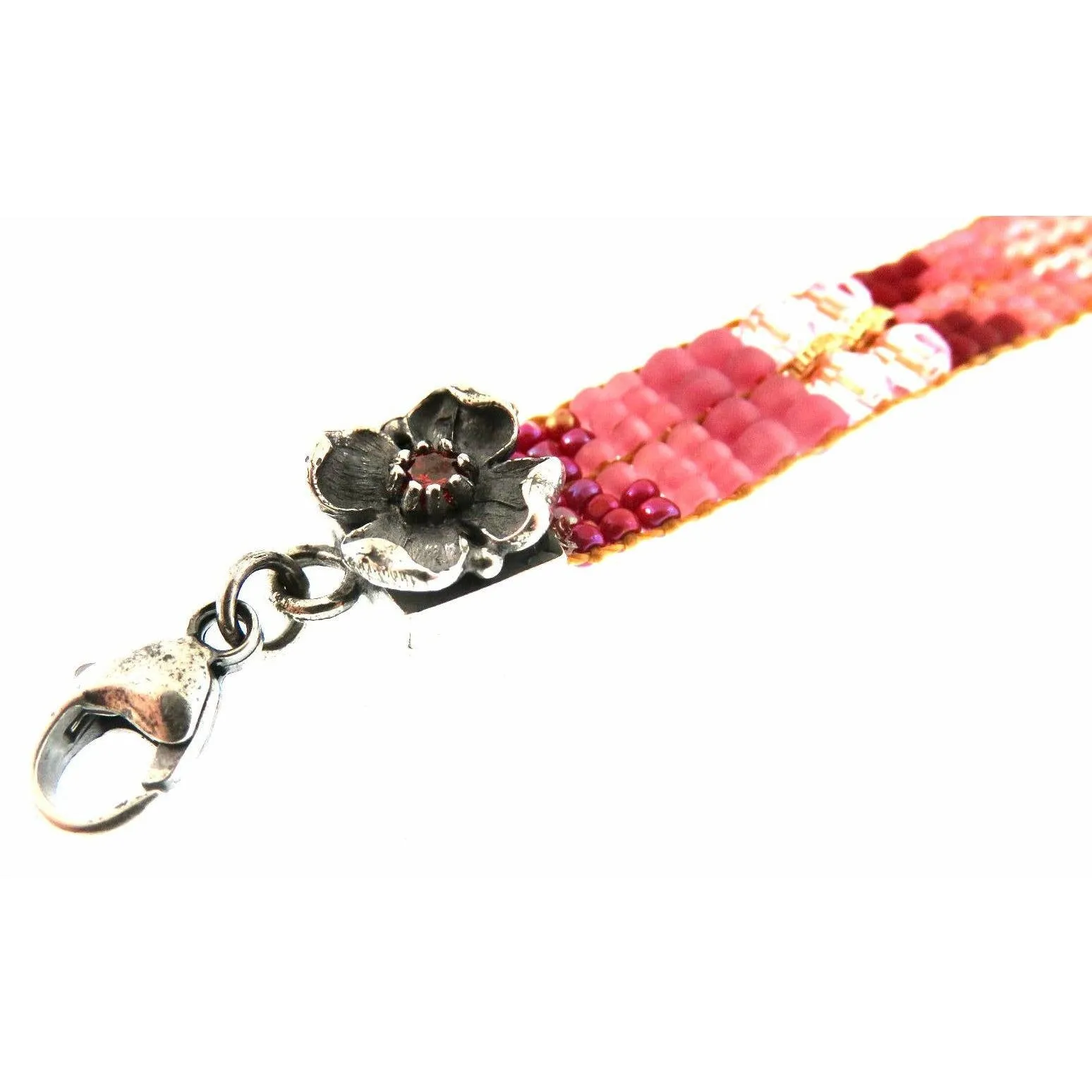 Chili Rose  "Pink and Pearl Ombre " Narrow Tiffany  Bracelet Flower Ends