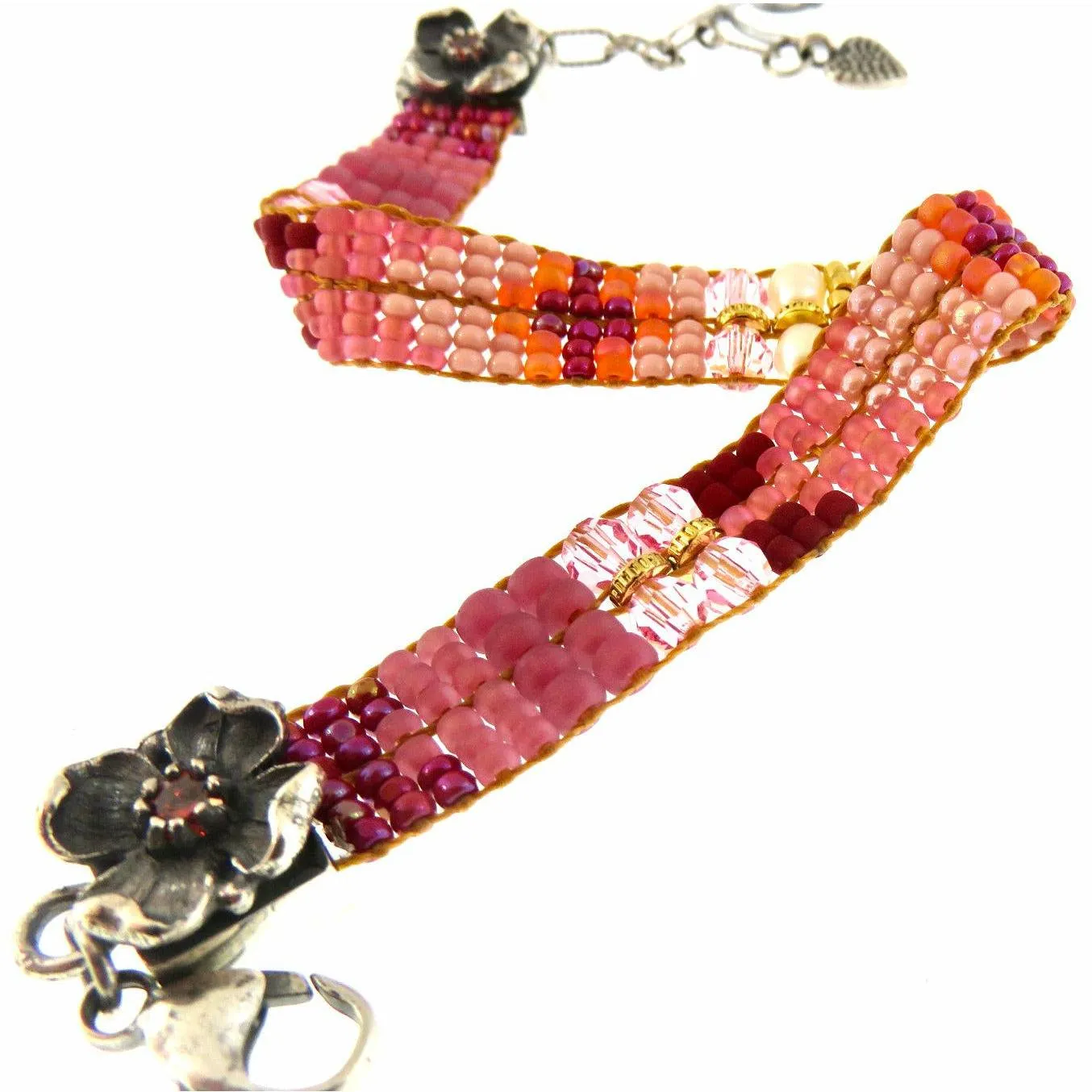 Chili Rose  "Pink and Pearl Ombre " Narrow Tiffany  Bracelet Flower Ends