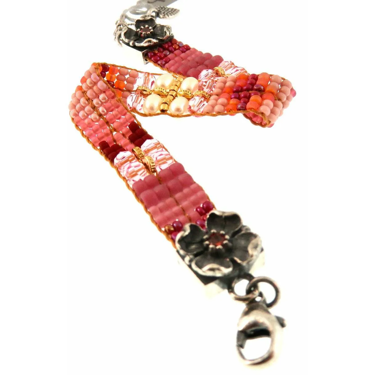 Chili Rose  "Pink and Pearl Ombre " Narrow Tiffany  Bracelet Flower Ends
