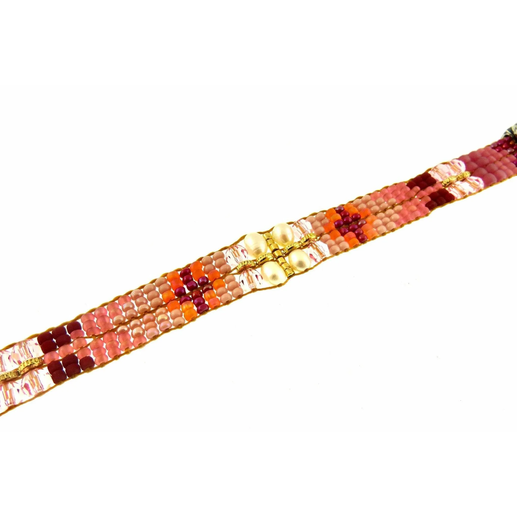 Chili Rose  "Pink and Pearl Ombre " Narrow Tiffany  Bracelet Flower Ends