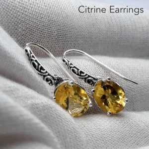 Citrine Earrings, Faceted Ovals, 925 Sterling Silver, g1