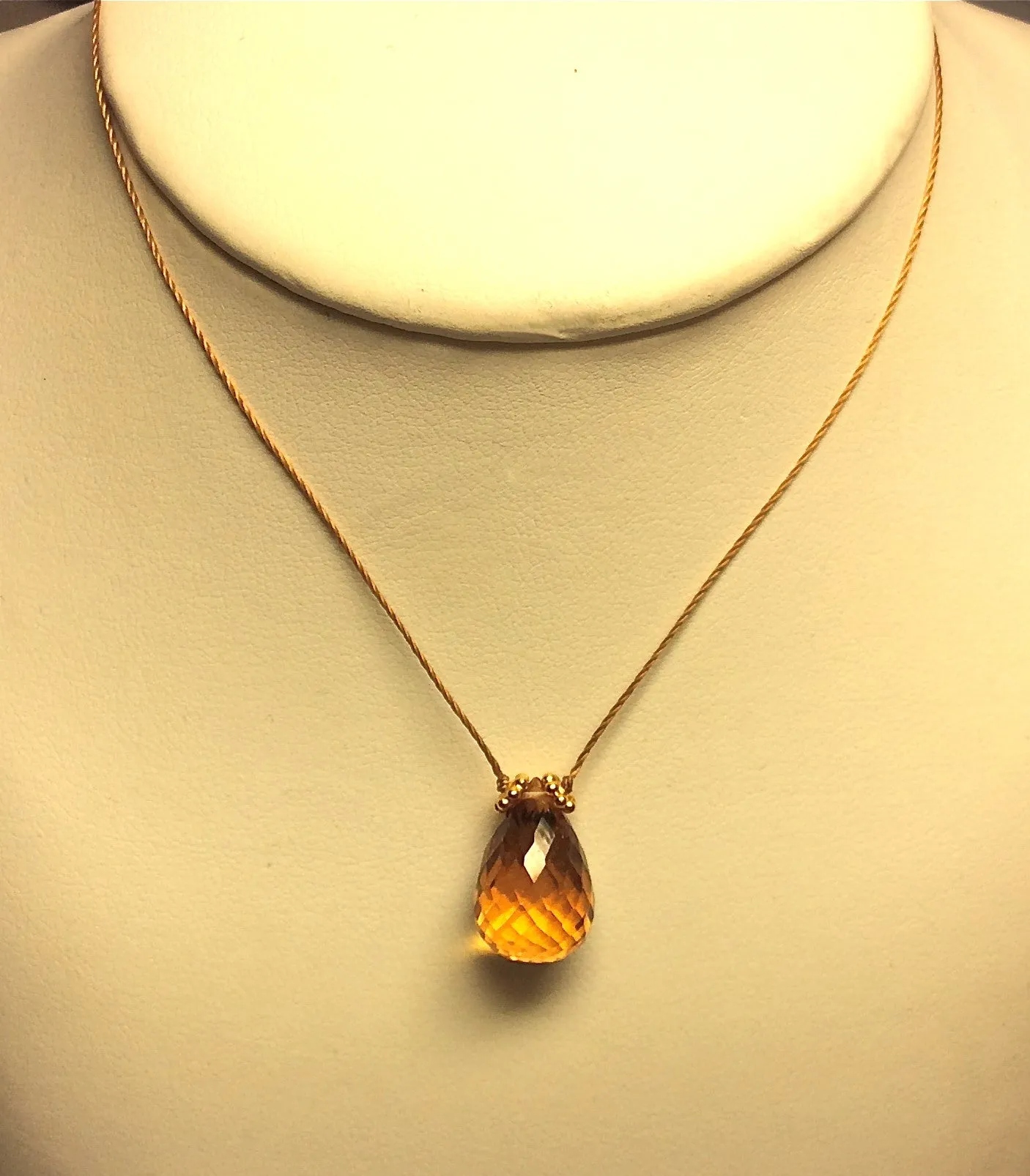 Citrine single drop necklace on a cord