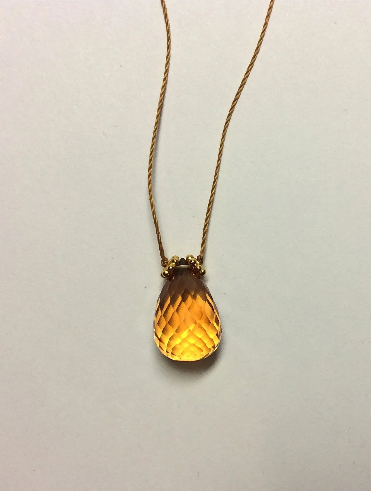 Citrine single drop necklace on a cord