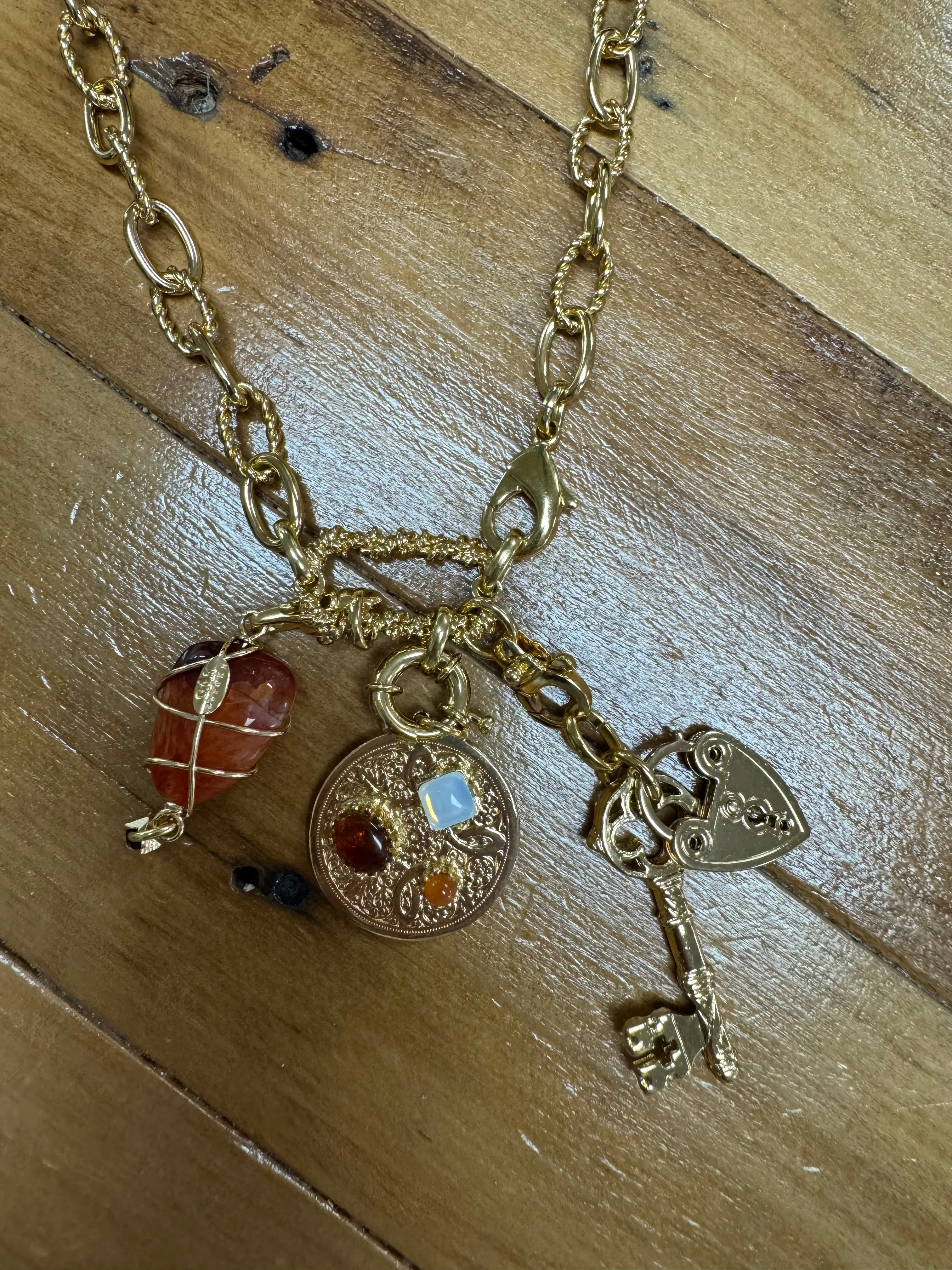 Constantine Gold Necklace with Charms in Orange