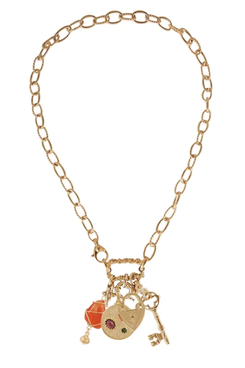 Constantine Gold Necklace with Charms in Orange