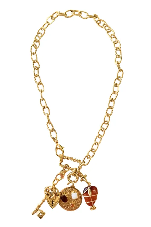 Constantine Gold Necklace with Charms in Orange