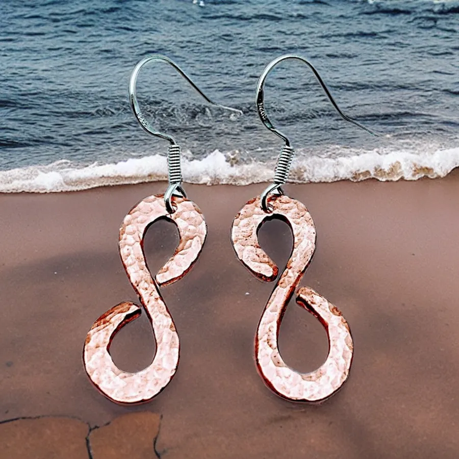 Copper &  925 Sterling Silver, 1.4" Earrings- Raven Stone