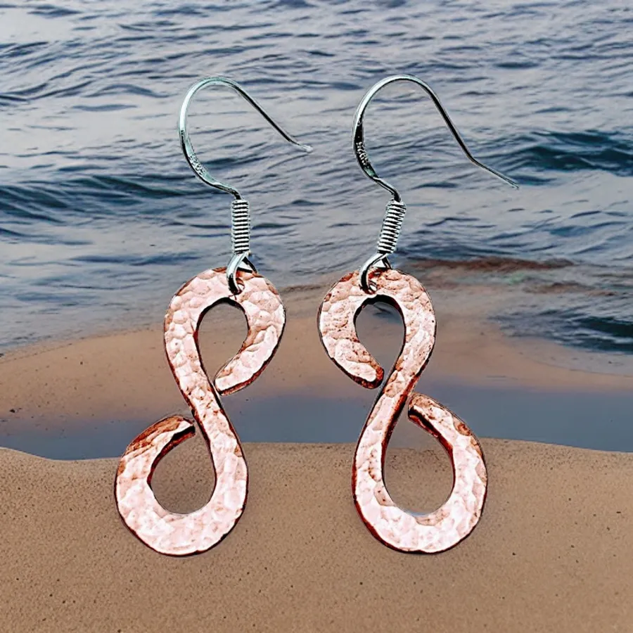 Copper &  925 Sterling Silver, 1.4" Earrings- Raven Stone