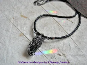 Cord Necklace, Unisex, Black Tourmaline & Sterling Wire Wrap Tree
