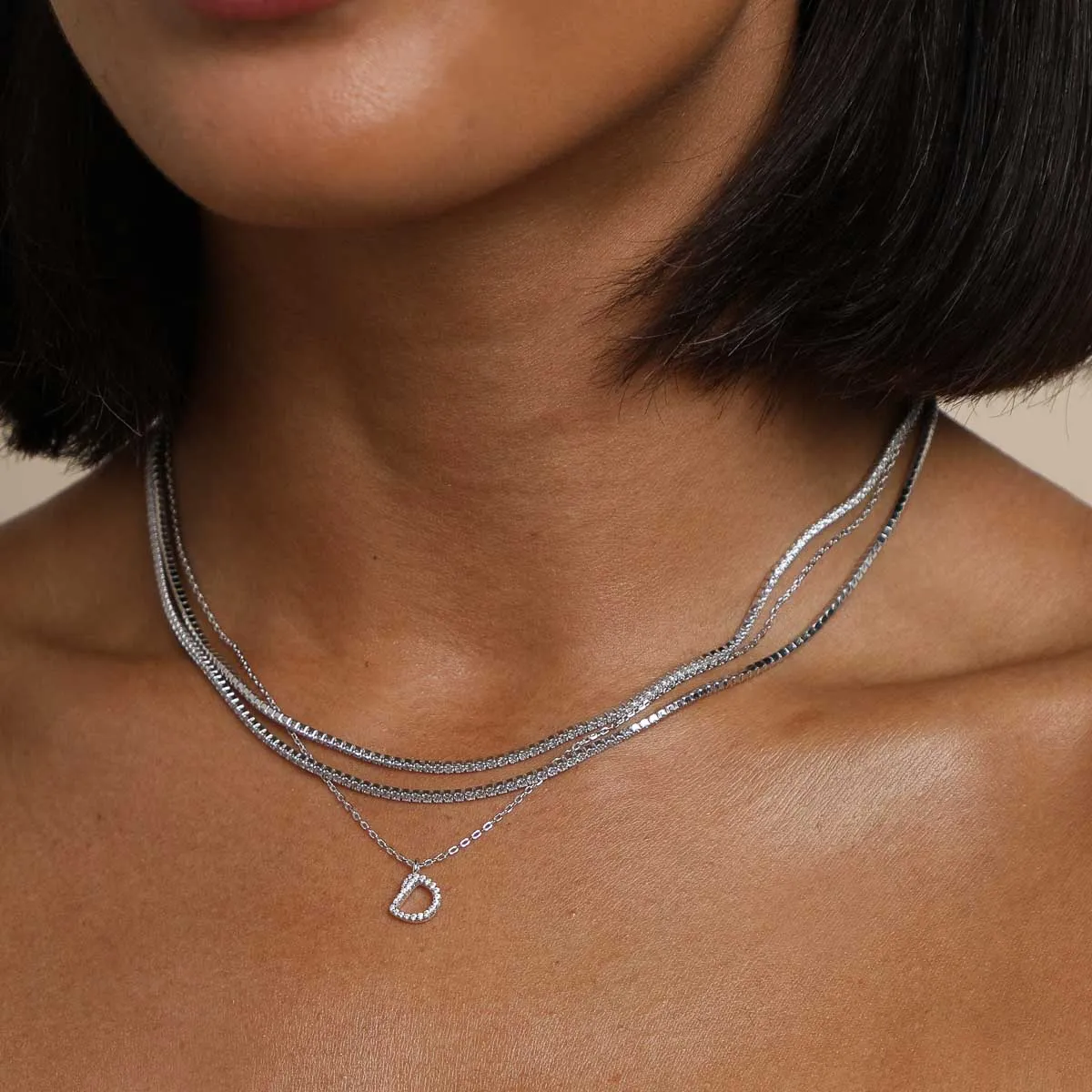 D Initial Pavé Pendant Necklace in Silver