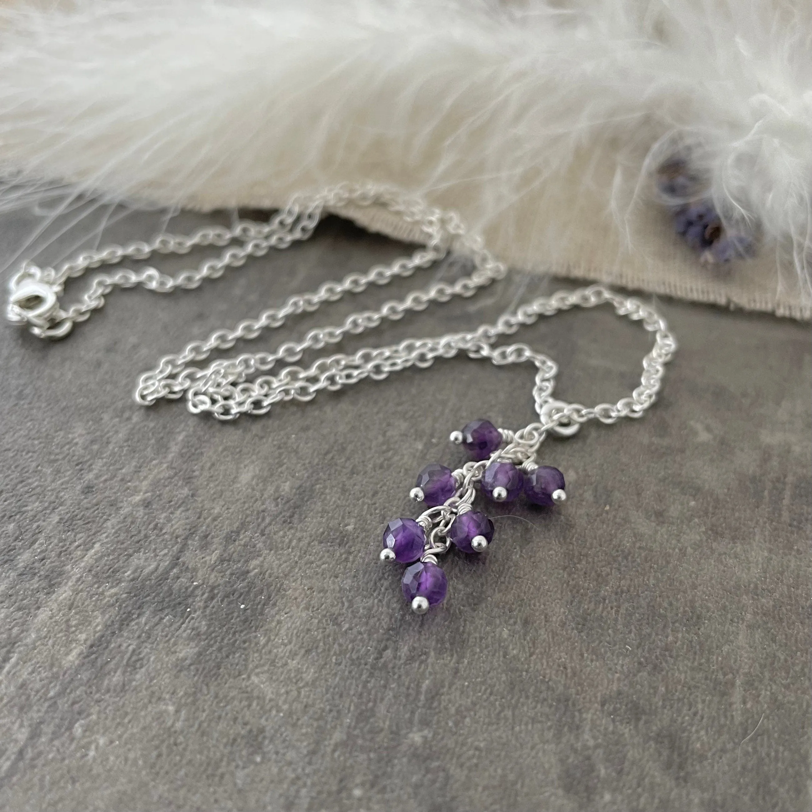 Dainty Amethyst Cascade Necklace, February Birthstone