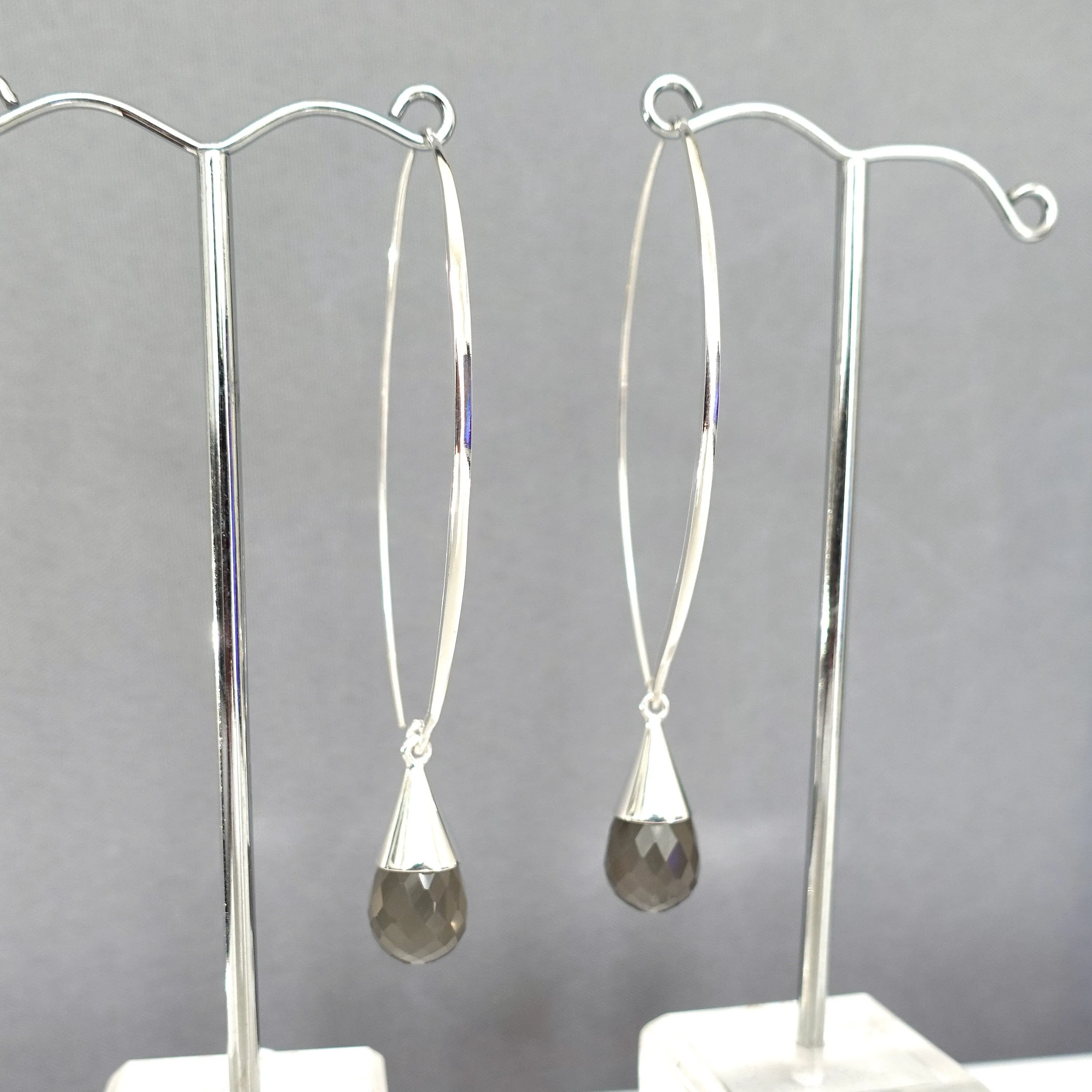 Designer Grey Moonstone Hoop Thread Through 925 Silver Earrings, E25GM