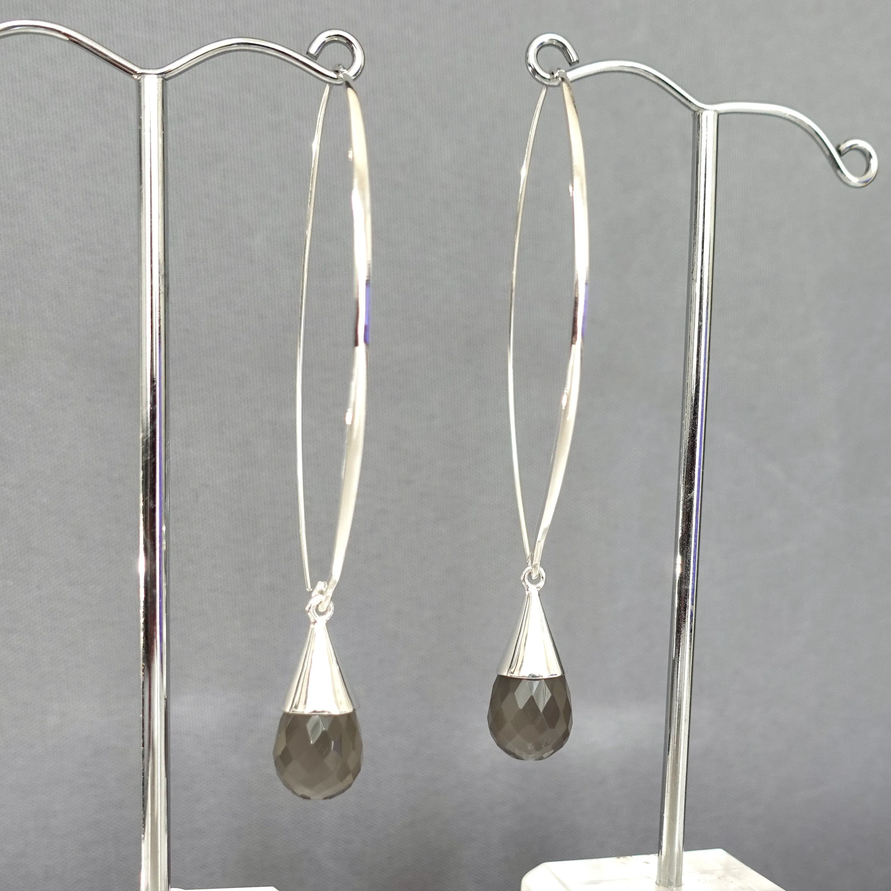 Designer Grey Moonstone Hoop Thread Through 925 Silver Earrings, E25GM