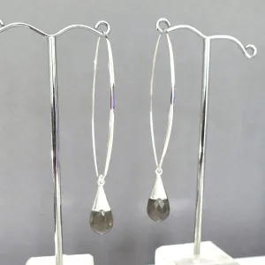 Designer Grey Moonstone Hoop Thread Through 925 Silver Earrings, E25GM