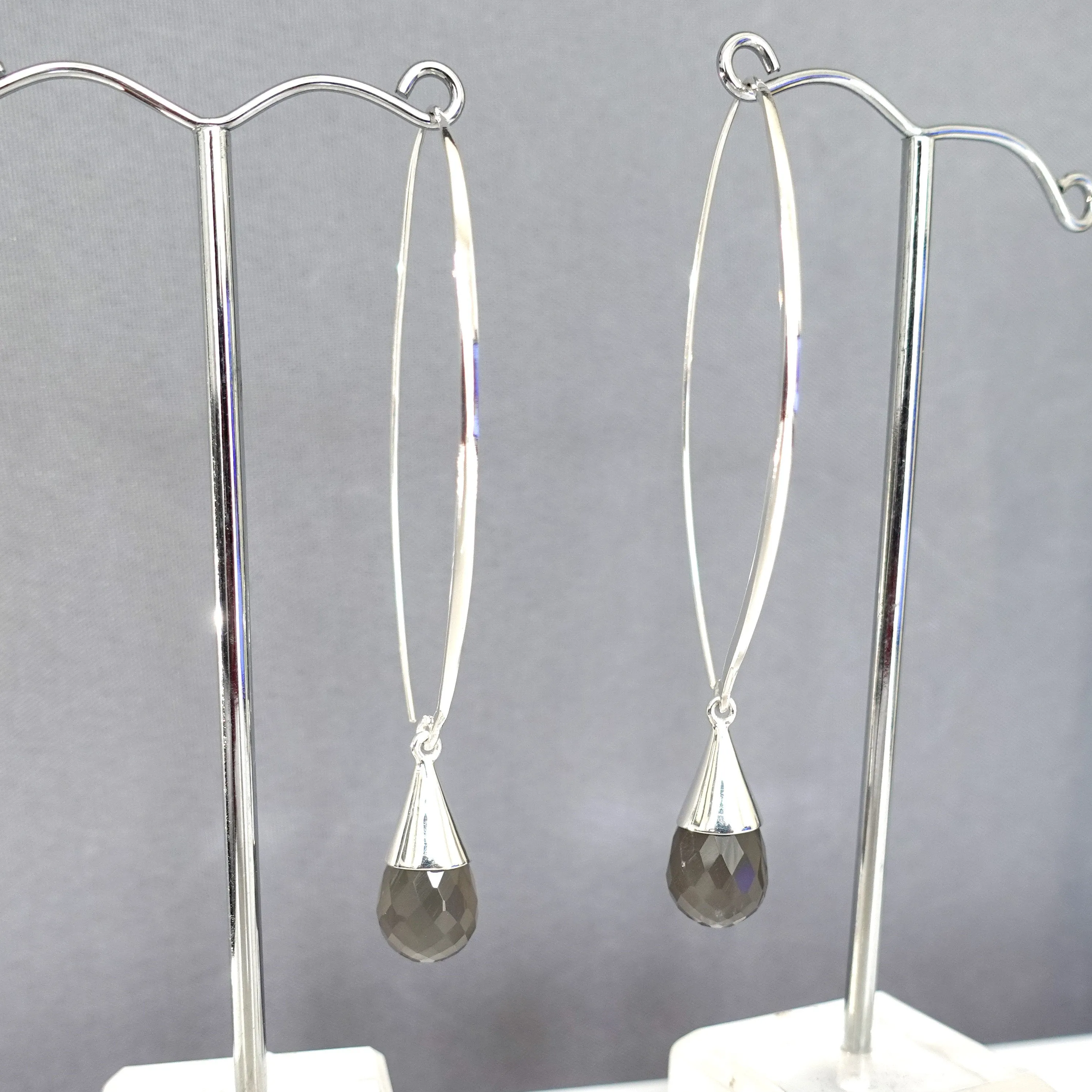 Designer Grey Moonstone Hoop Thread Through 925 Silver Earrings, E25GM