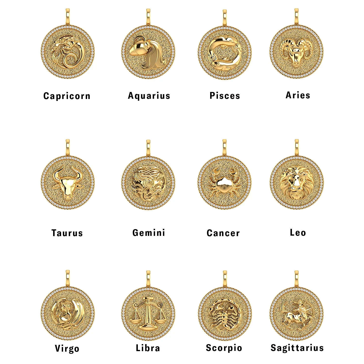 Diamond Zodiac Coin Medallion Charm