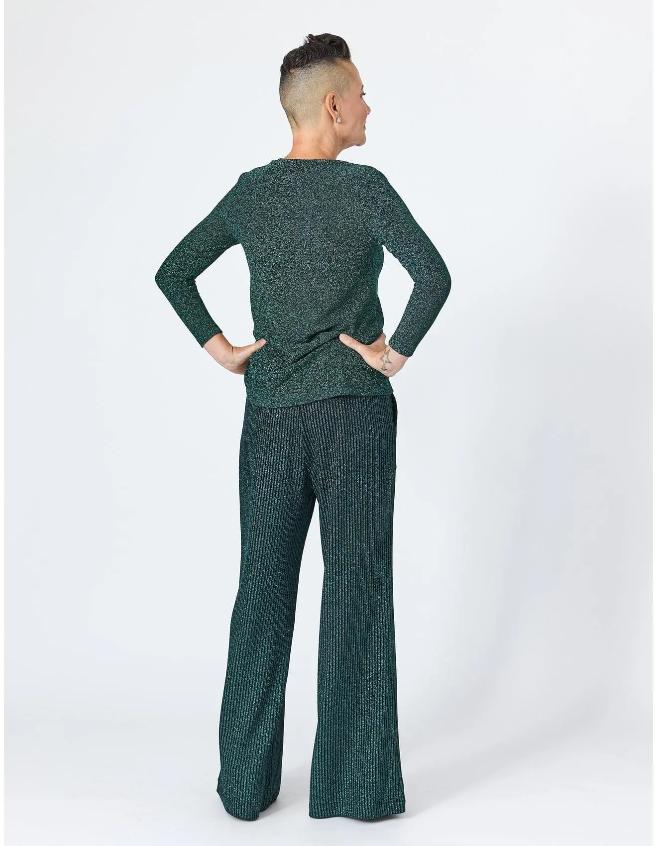 Disco Glitter Bracelet Sleeve Top in Emerald