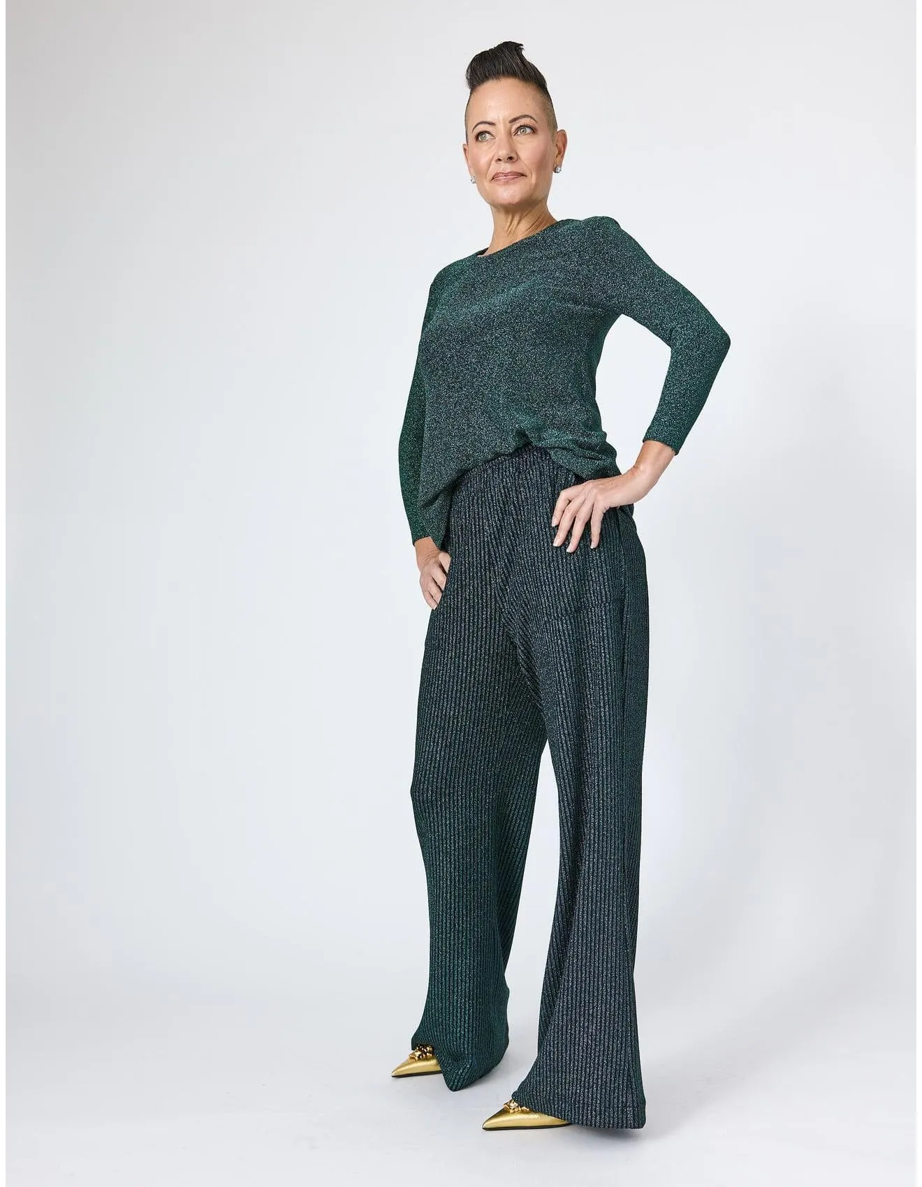 Disco Glitter Bracelet Sleeve Top in Emerald