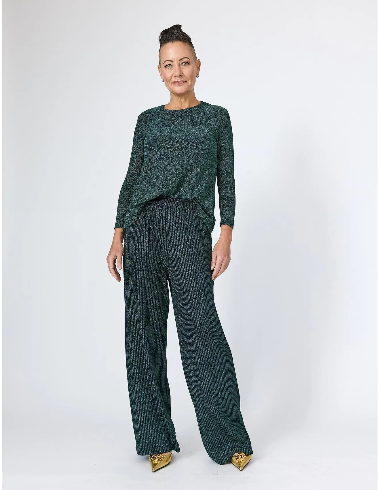 Disco Glitter Bracelet Sleeve Top in Emerald