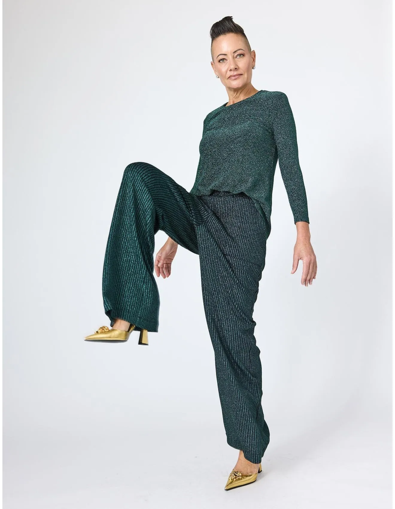Disco Glitter Bracelet Sleeve Top in Emerald