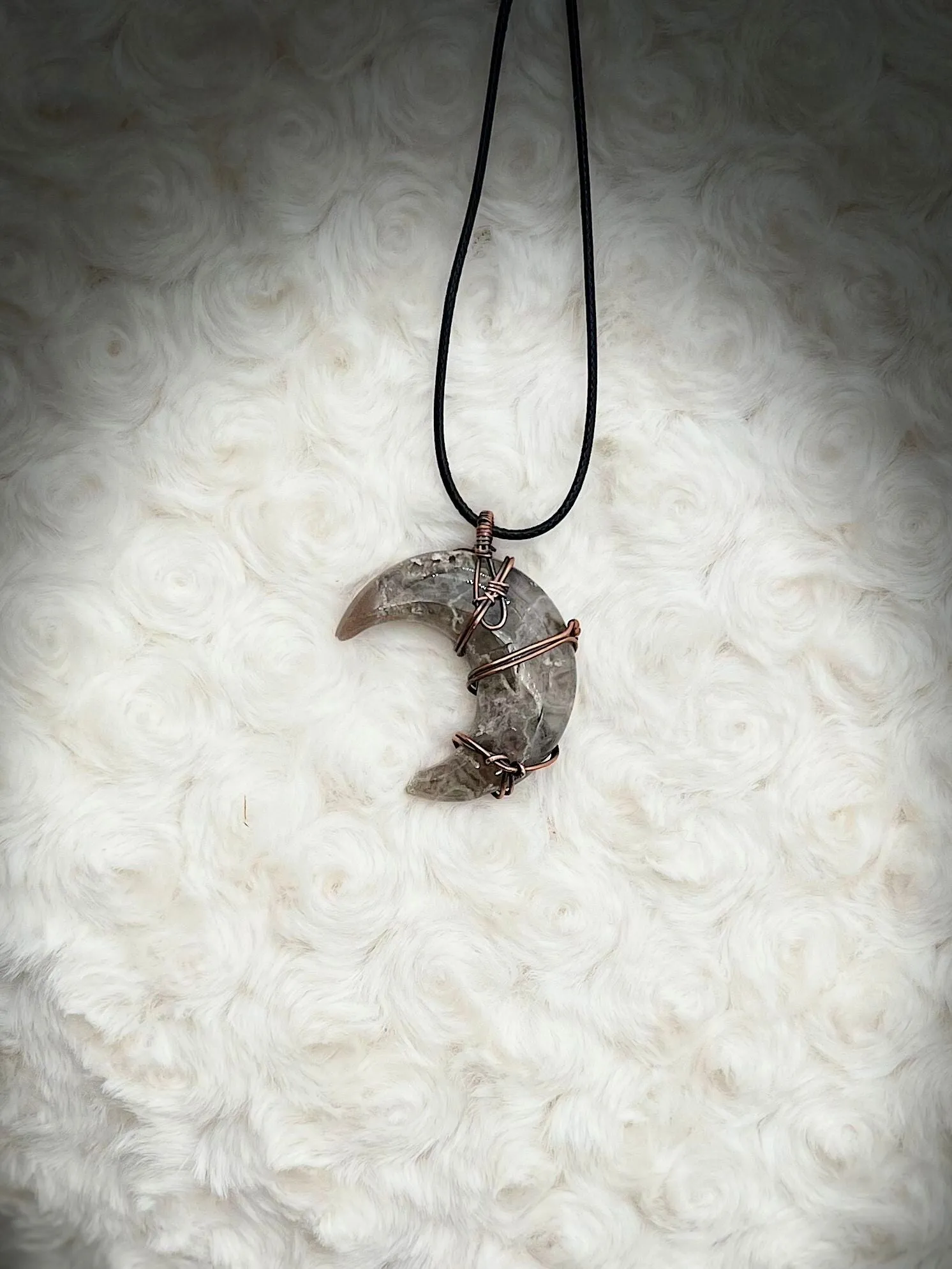 Dream Amethyst Cresent Moon Pendant in Antique Copper