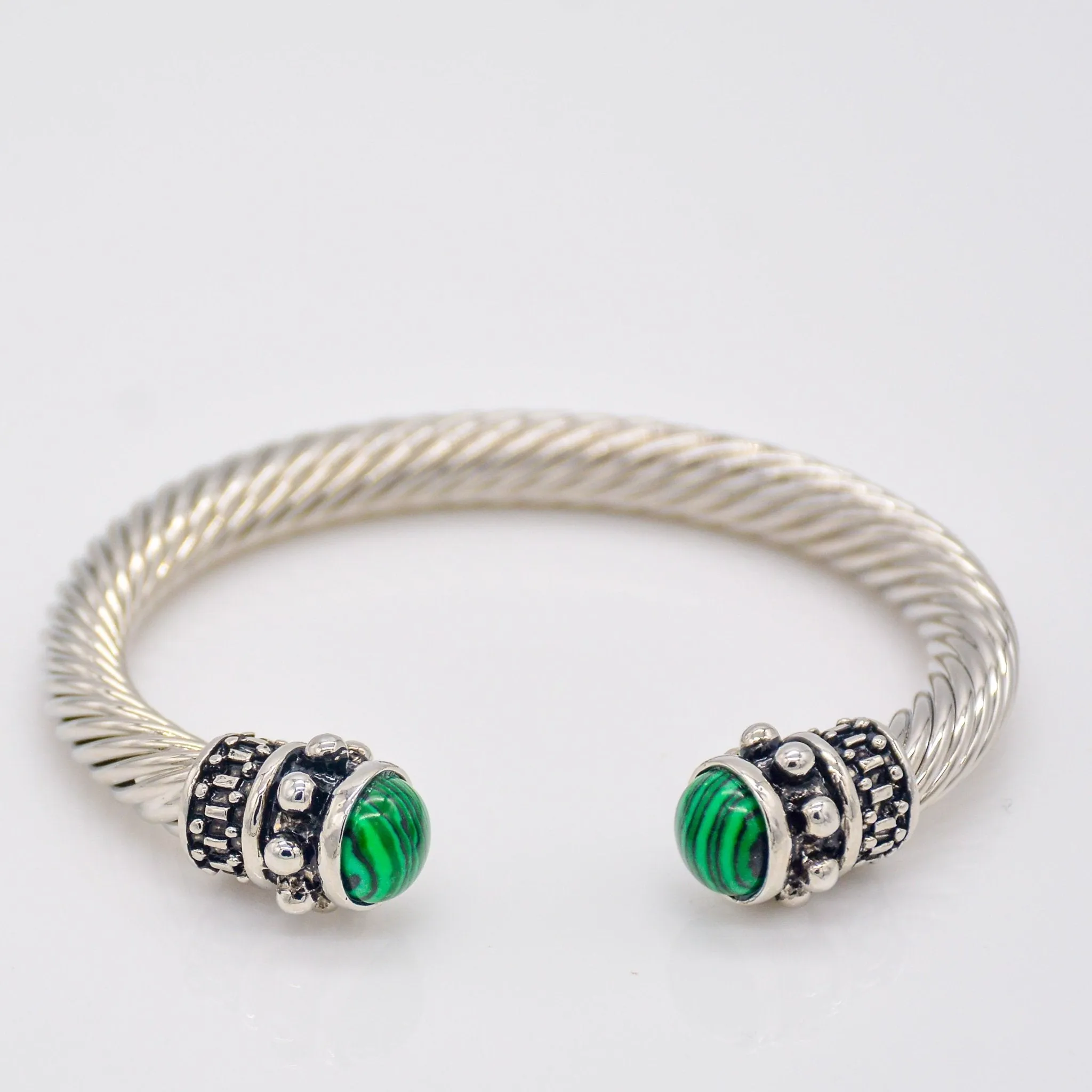 Elegant Gemstone-Accented Stainless Steel Bangle Bracelet
