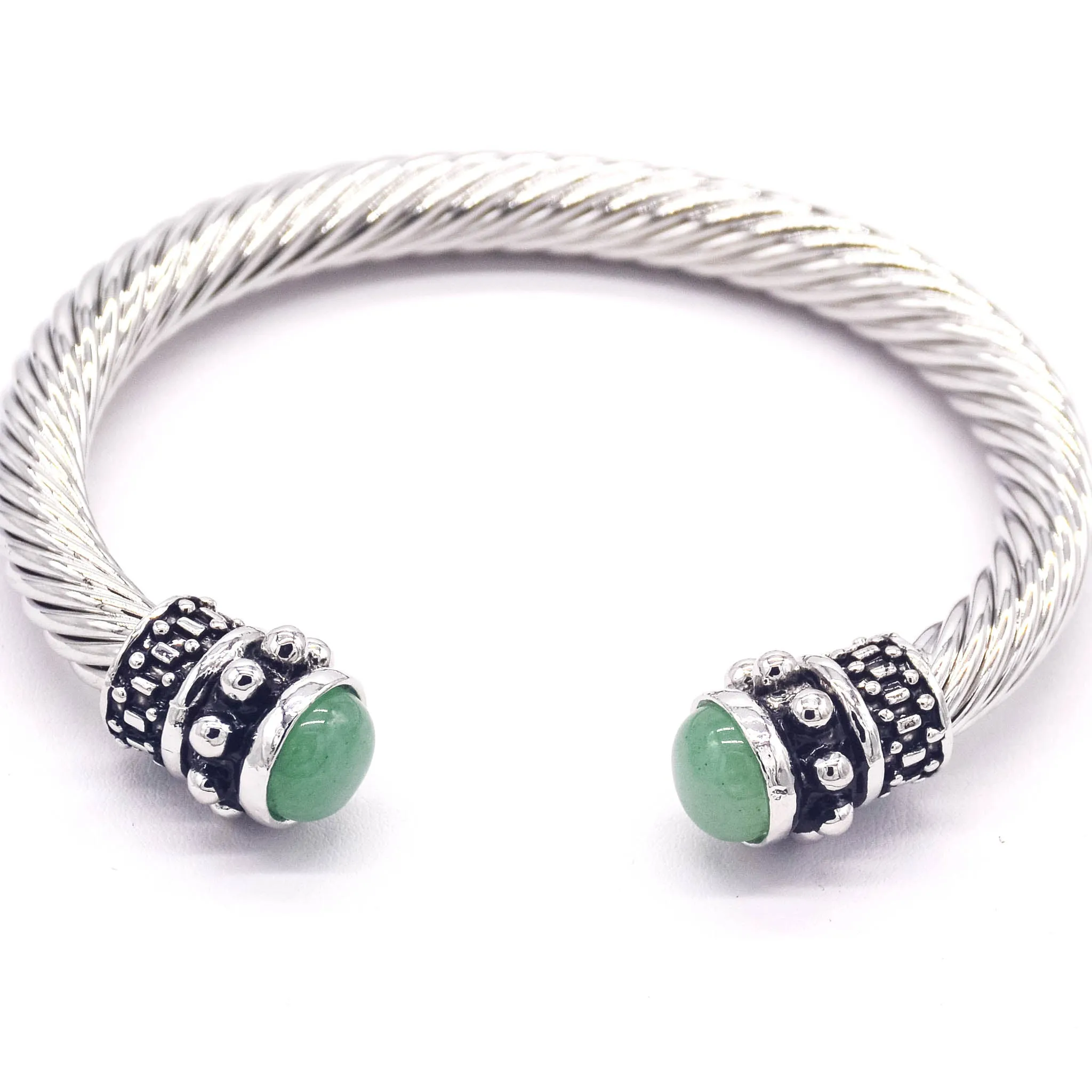 Elegant Gemstone-Accented Stainless Steel Bangle Bracelet
