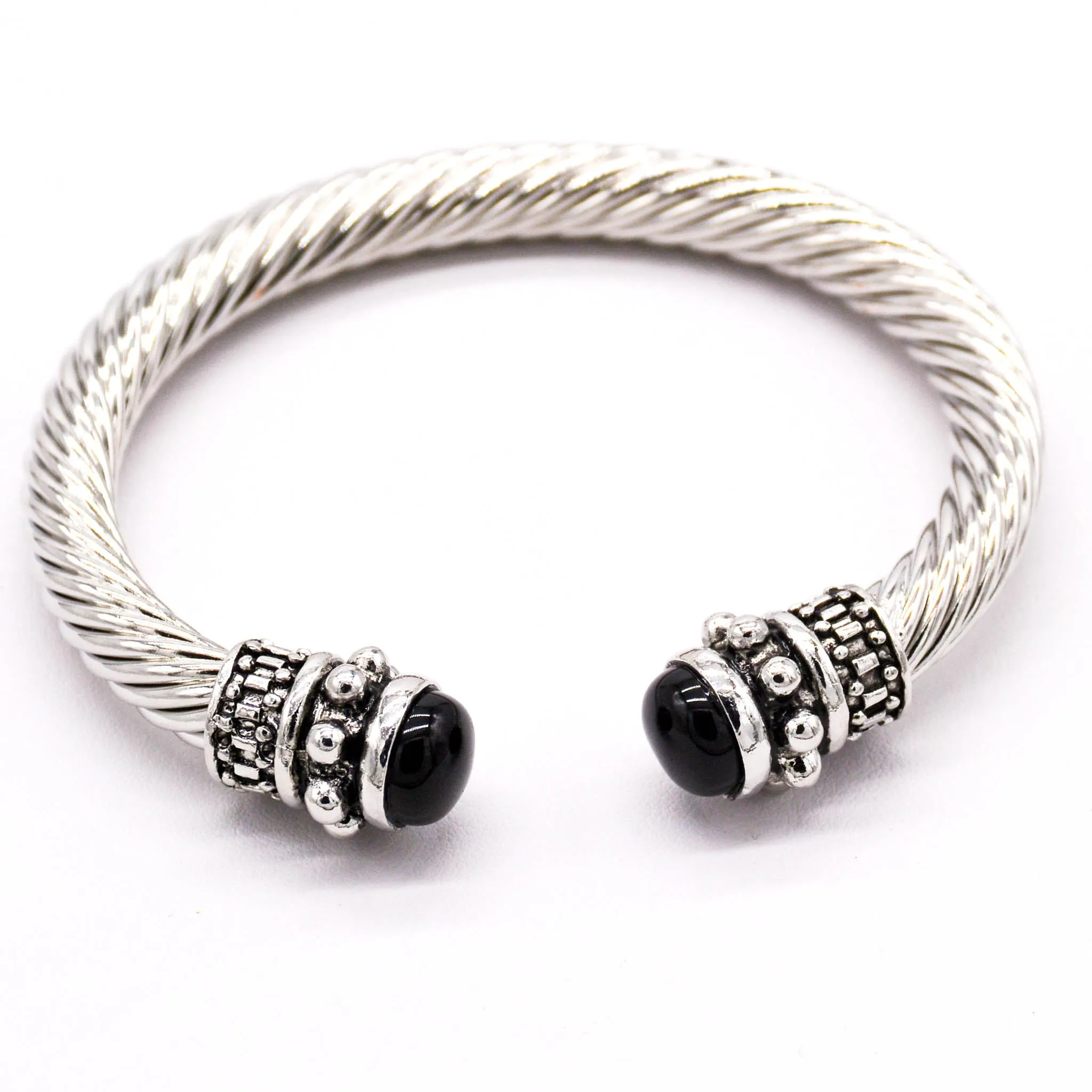 Elegant Gemstone-Accented Stainless Steel Bangle Bracelet