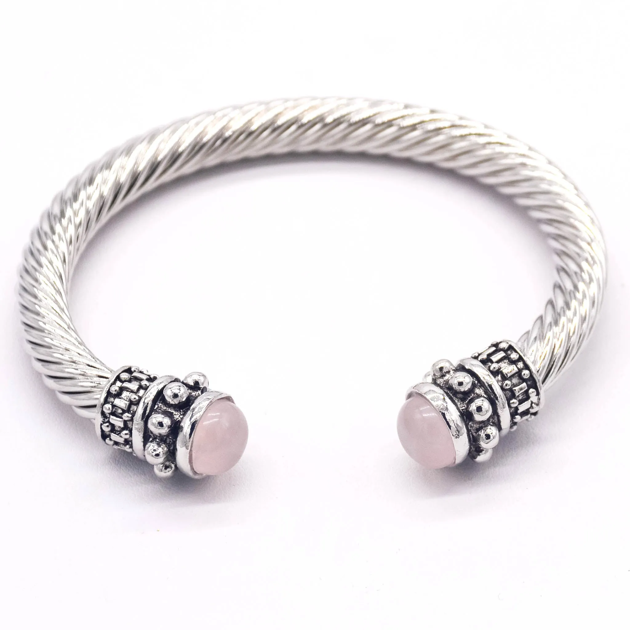 Elegant Gemstone-Accented Stainless Steel Bangle Bracelet
