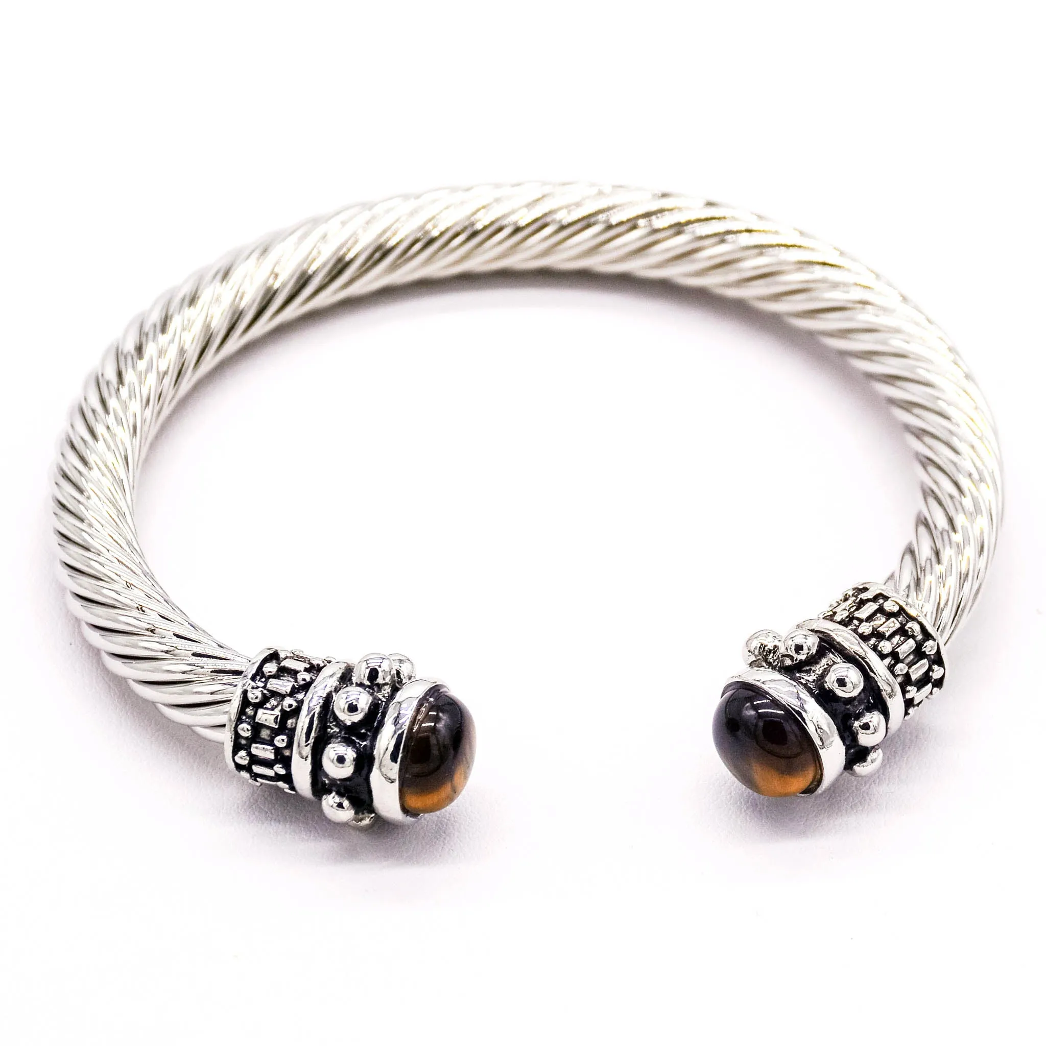 Elegant Gemstone-Accented Stainless Steel Bangle Bracelet