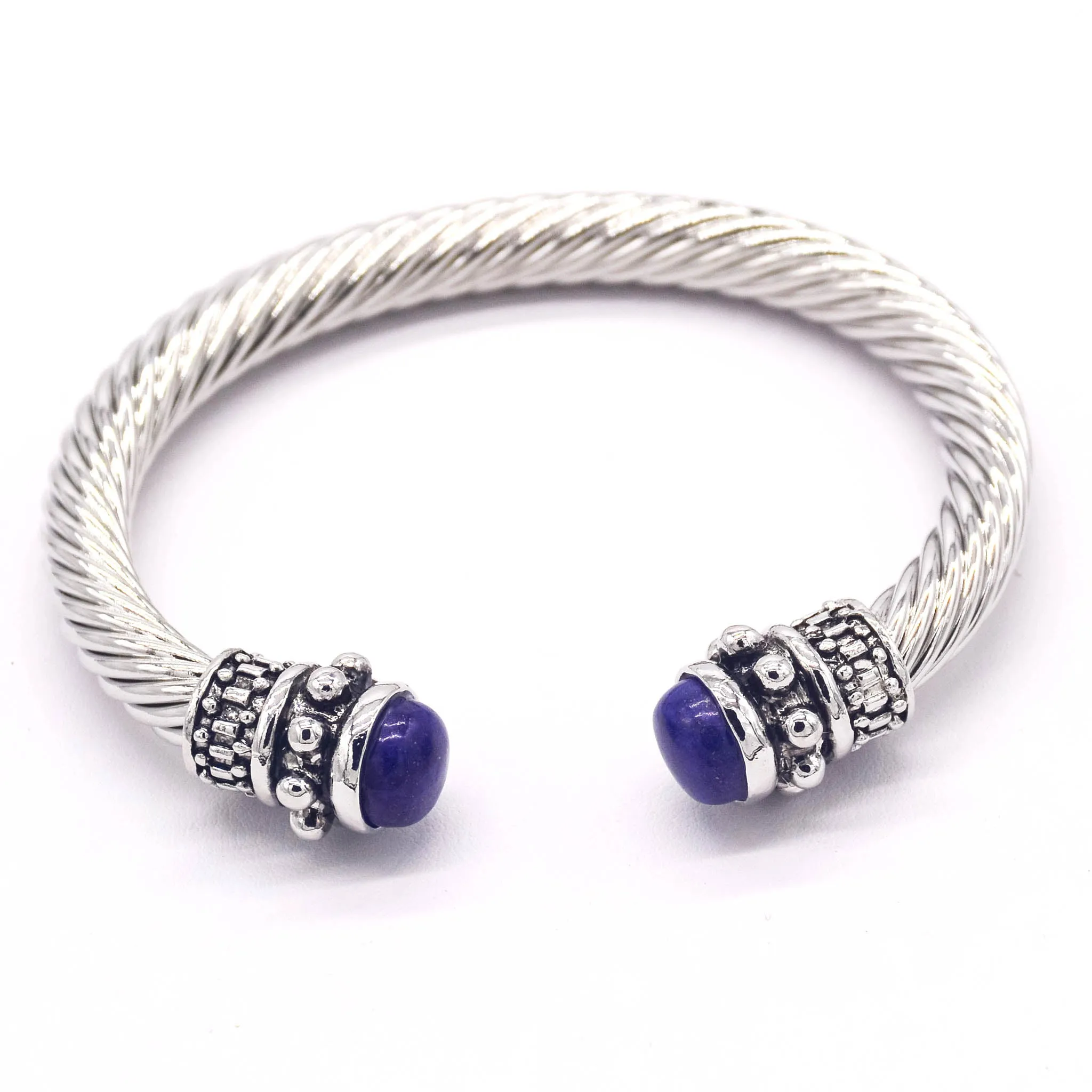 Elegant Gemstone-Accented Stainless Steel Bangle Bracelet