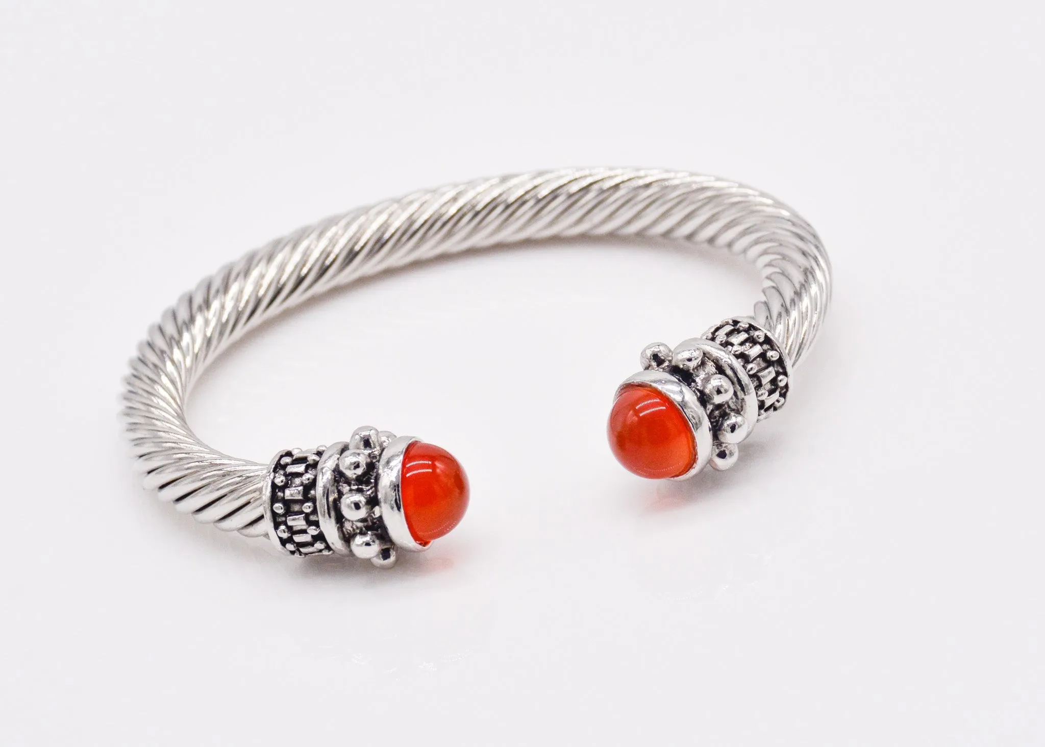 Elegant Gemstone-Accented Stainless Steel Bangle Bracelet