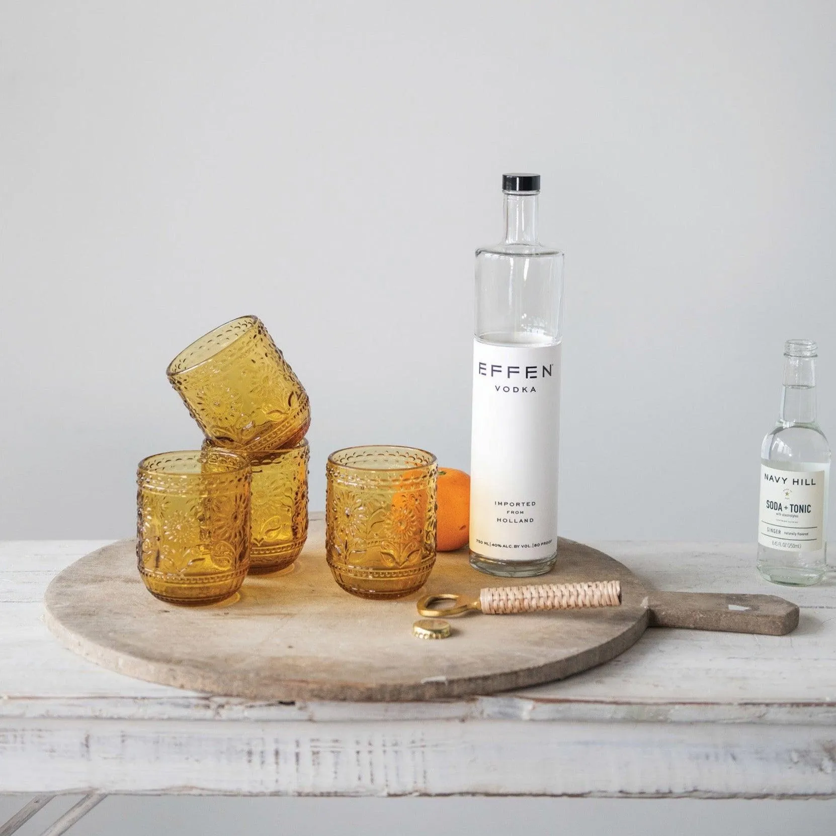 Embossed Drinking Glass, Amber