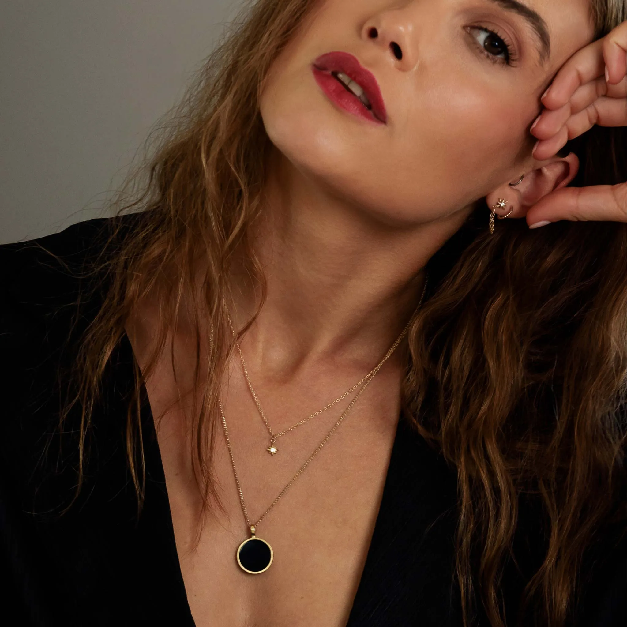 Engravable Black Onyx Porthole Necklace
