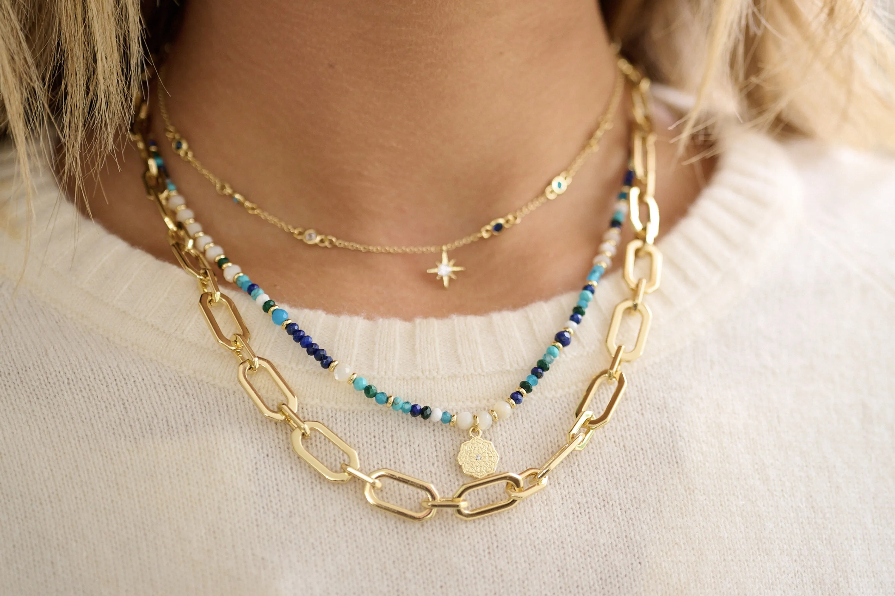 Faithful Turquoise and Lapis Gold Necklace and Bracelet Set