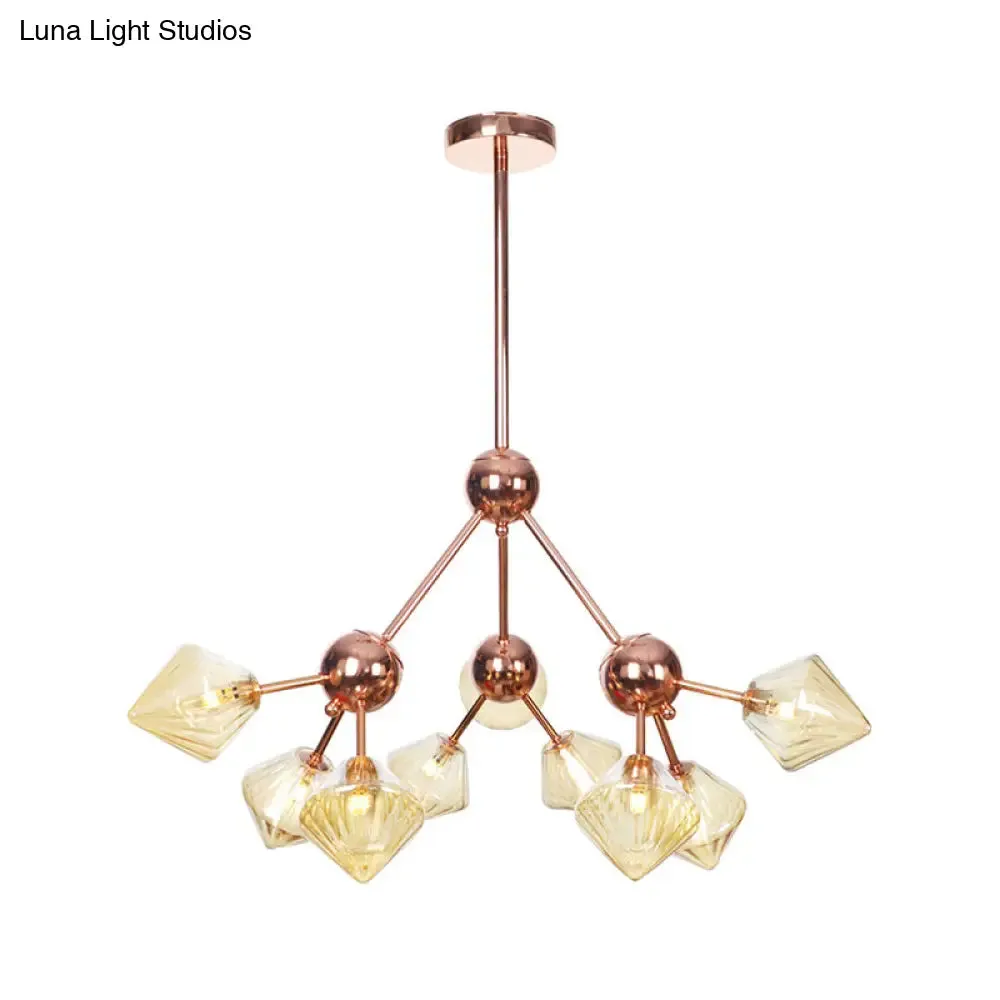 Farmhouse Style Diamond Chandelier: Amber/Clear Glass, Multiple Light Options, 13"/27.5"/34" Wide