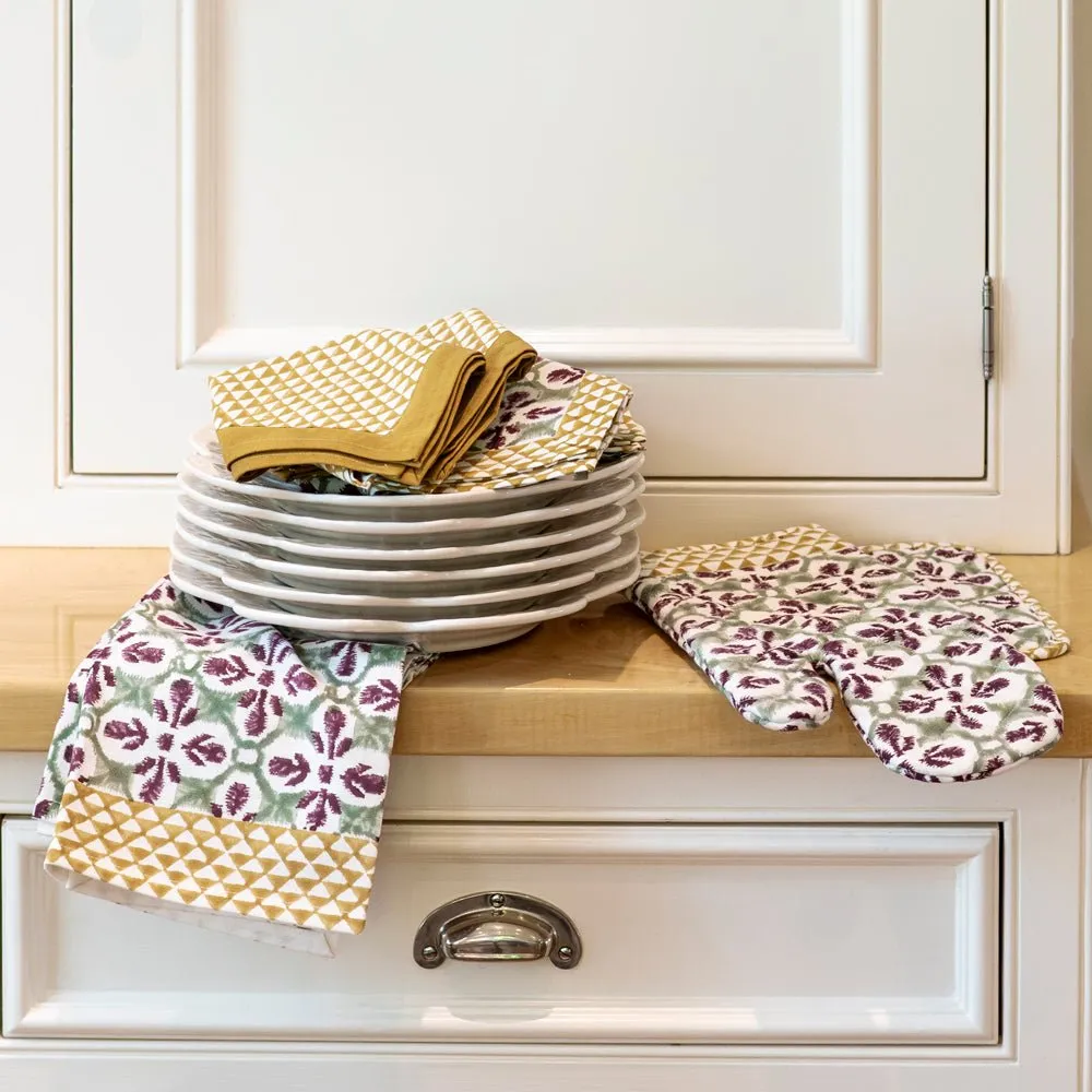 Fleur de Lis Antique Jade Oven Mitt Set