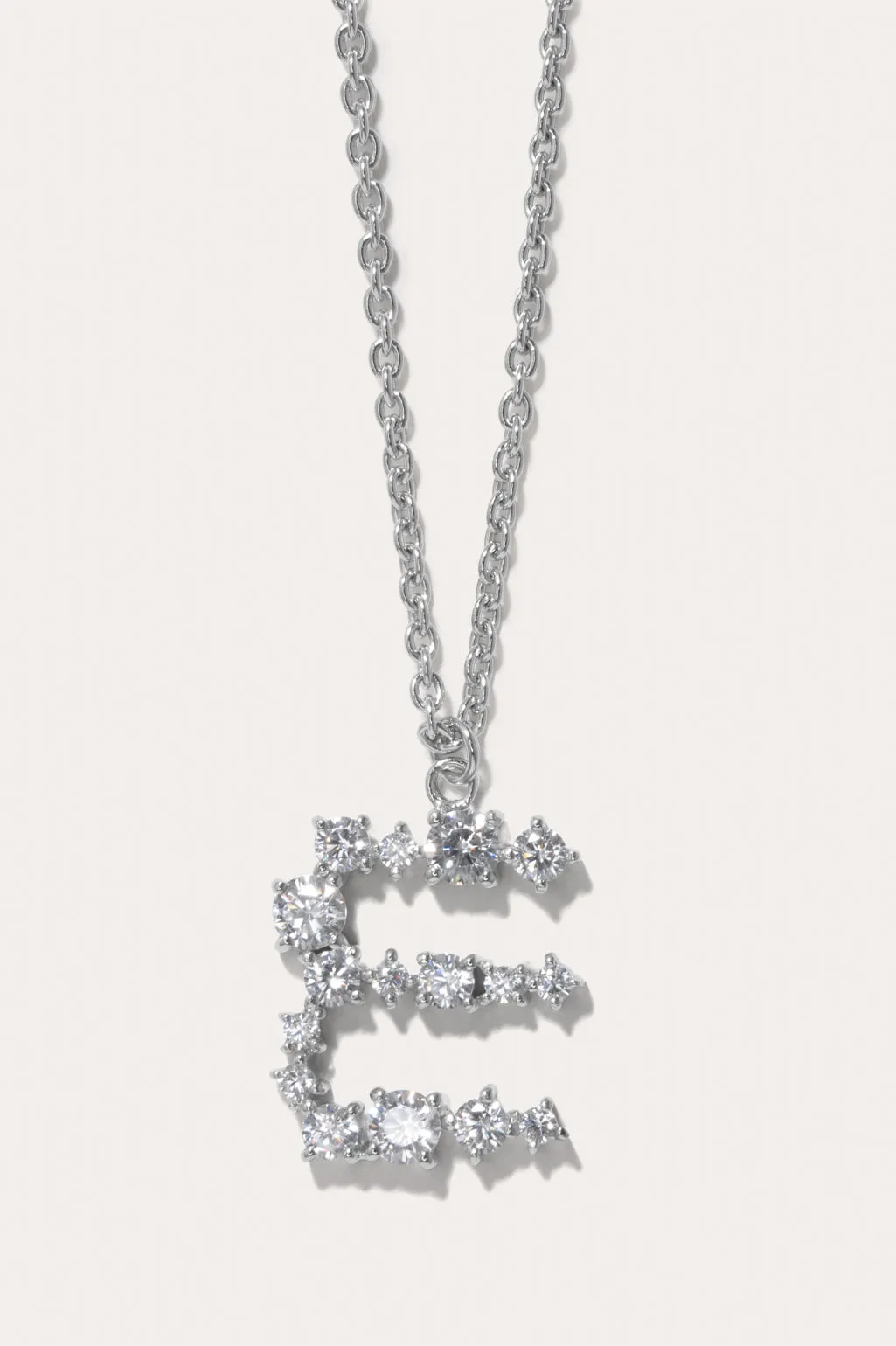 Glitchy E - Cubic Zirconia and Rhodium Plated Pendant