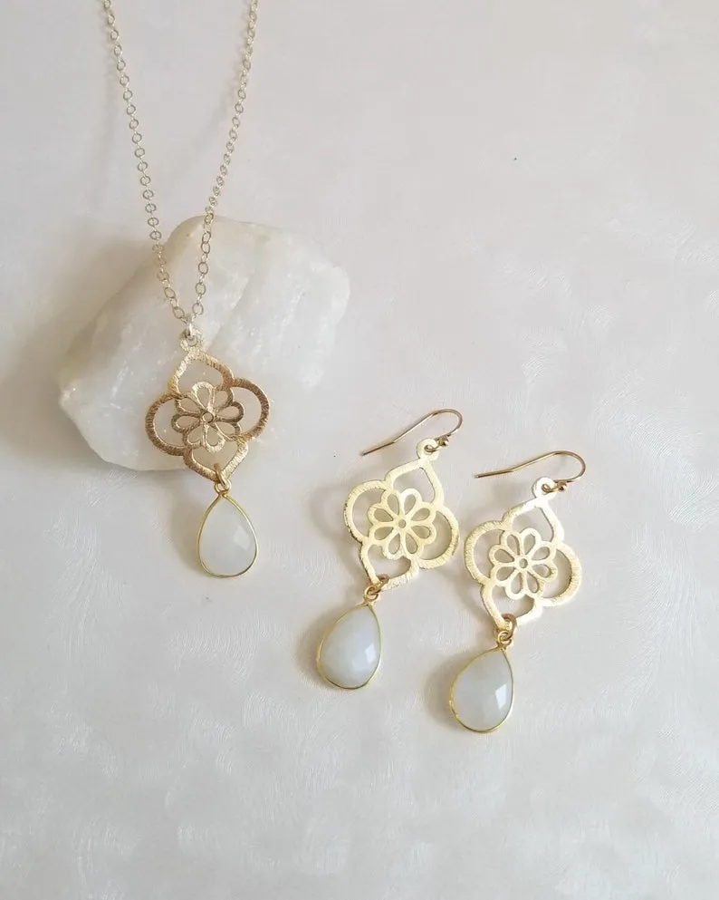 Gold Moonstone Teardrop Earrings