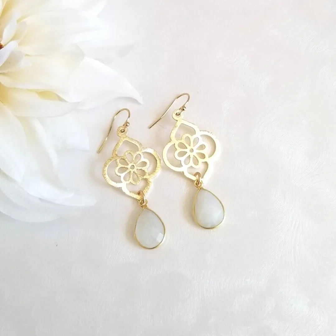 Gold Moonstone Teardrop Earrings