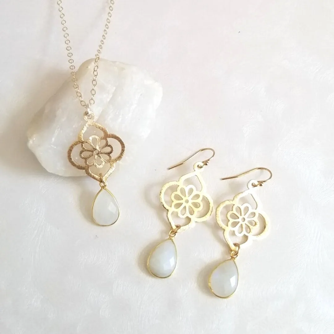 Gold Moonstone Teardrop Earrings