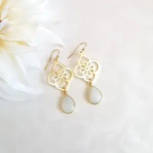 Gold Moonstone Teardrop Earrings
